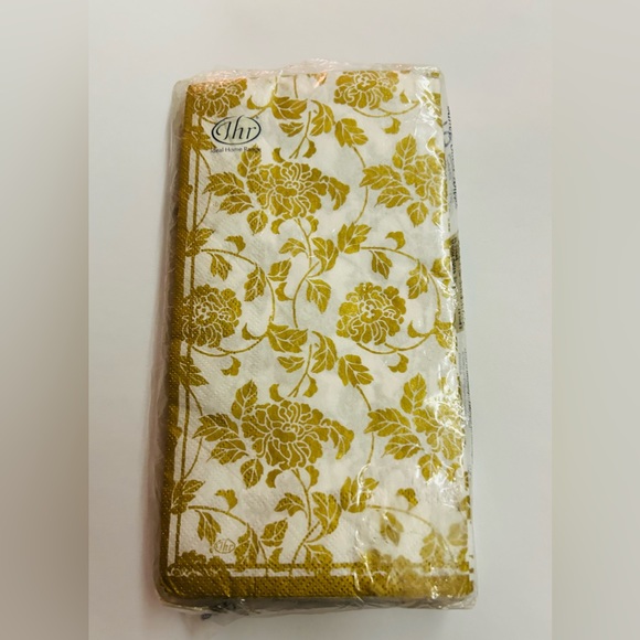 New 16 Napkins "Bloom" White Gold 3 Ply 8 5/8" x 4 3/8" made in Germany - Picture 6 of 6